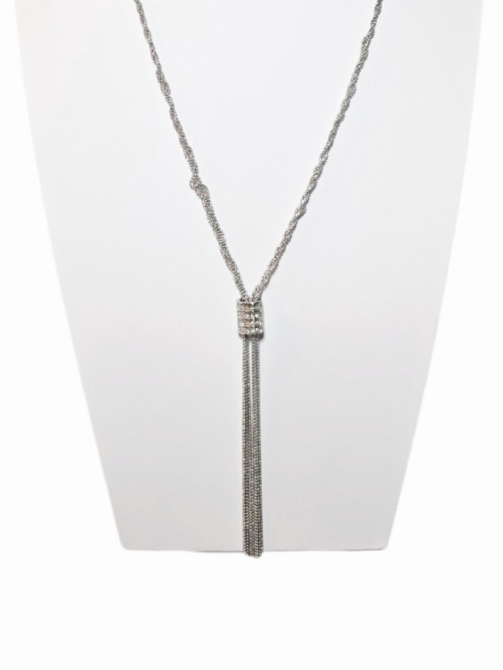 Gorgeous Crystal Tassel Pendant Silver-Tone Twisted Chain Necklace